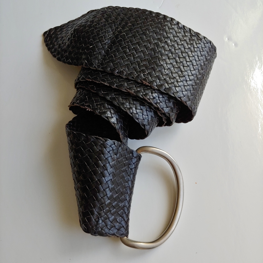 Suzi Roher Leather Belt Woven Dark Brown Size Large